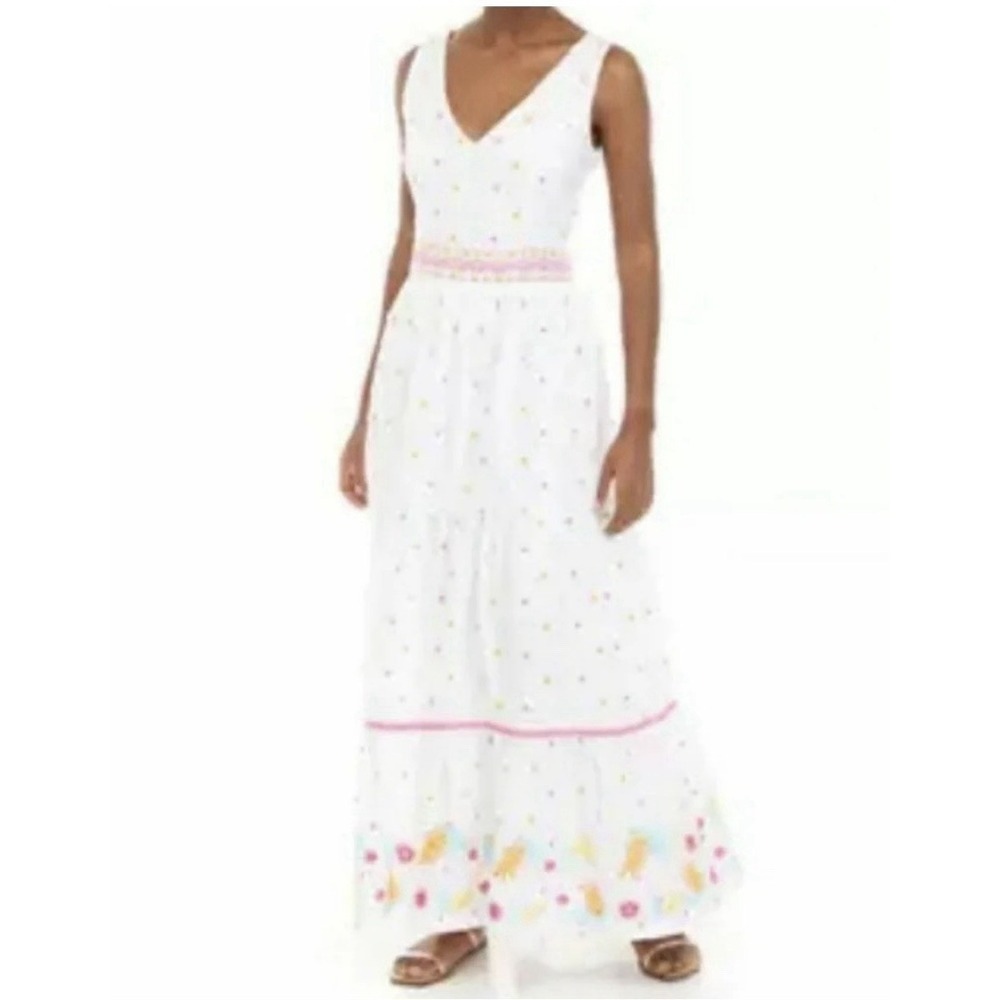 Crown & Ivy So Cal Embroidered Maxi Dress Women 22W White Plus Size Boho Chic